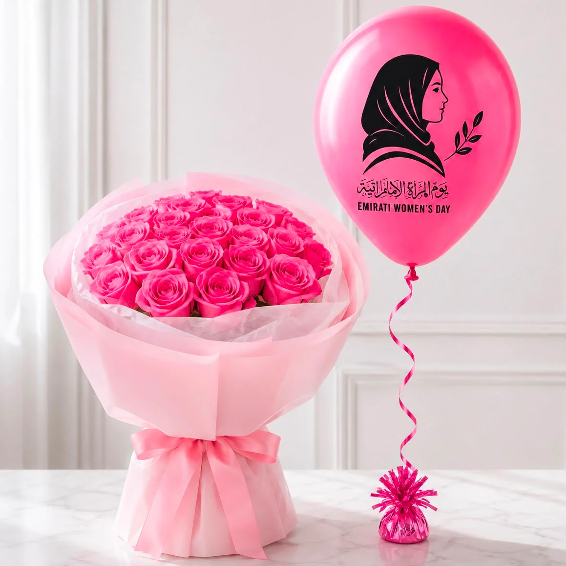 Blush Tribute Rose Bouquet and Balloon-2